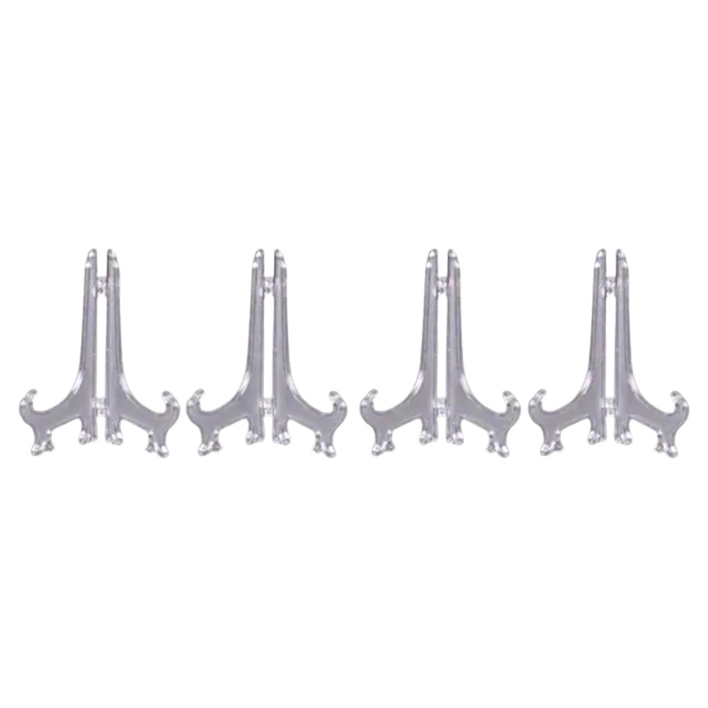 (NIP) Clear Plastic Display Stands, 4 Piece, Wallet Frame Plate Artwork Holder